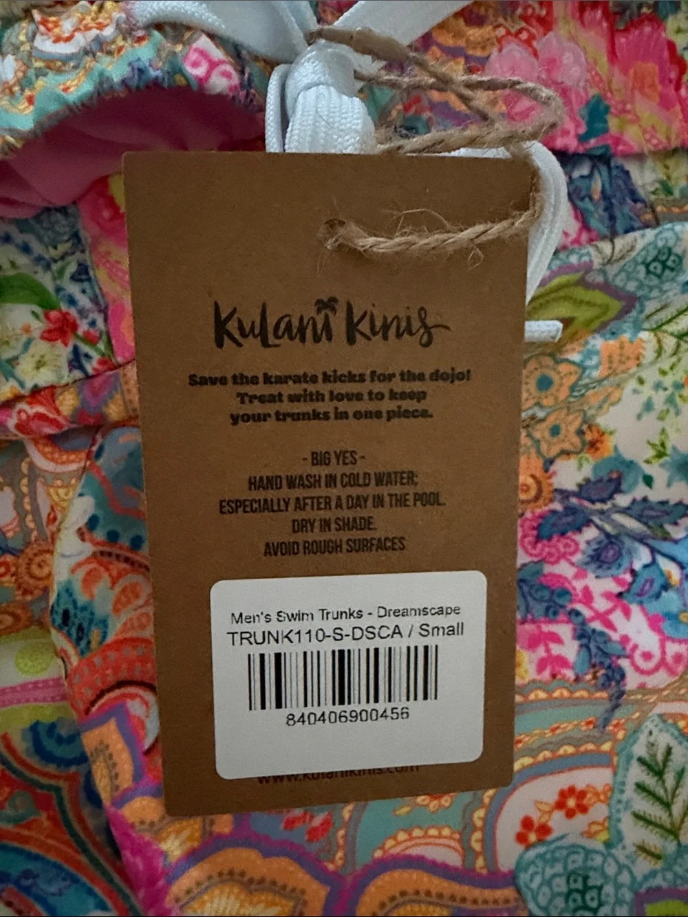Kulani Kinis Men’s Swim Trunks - Neon Pink, Yellow, Blue & Green Paisley - Picture 3 of 3